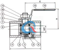 一片式球閥 (內(nèi)螺紋球閥) 結(jié)構(gòu)圖